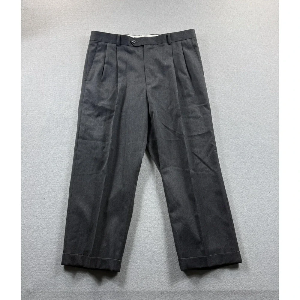 Joseph & Feiss International Pants Mens 36x32 (Fit 36x26) Gray Wool Dress Cuffed